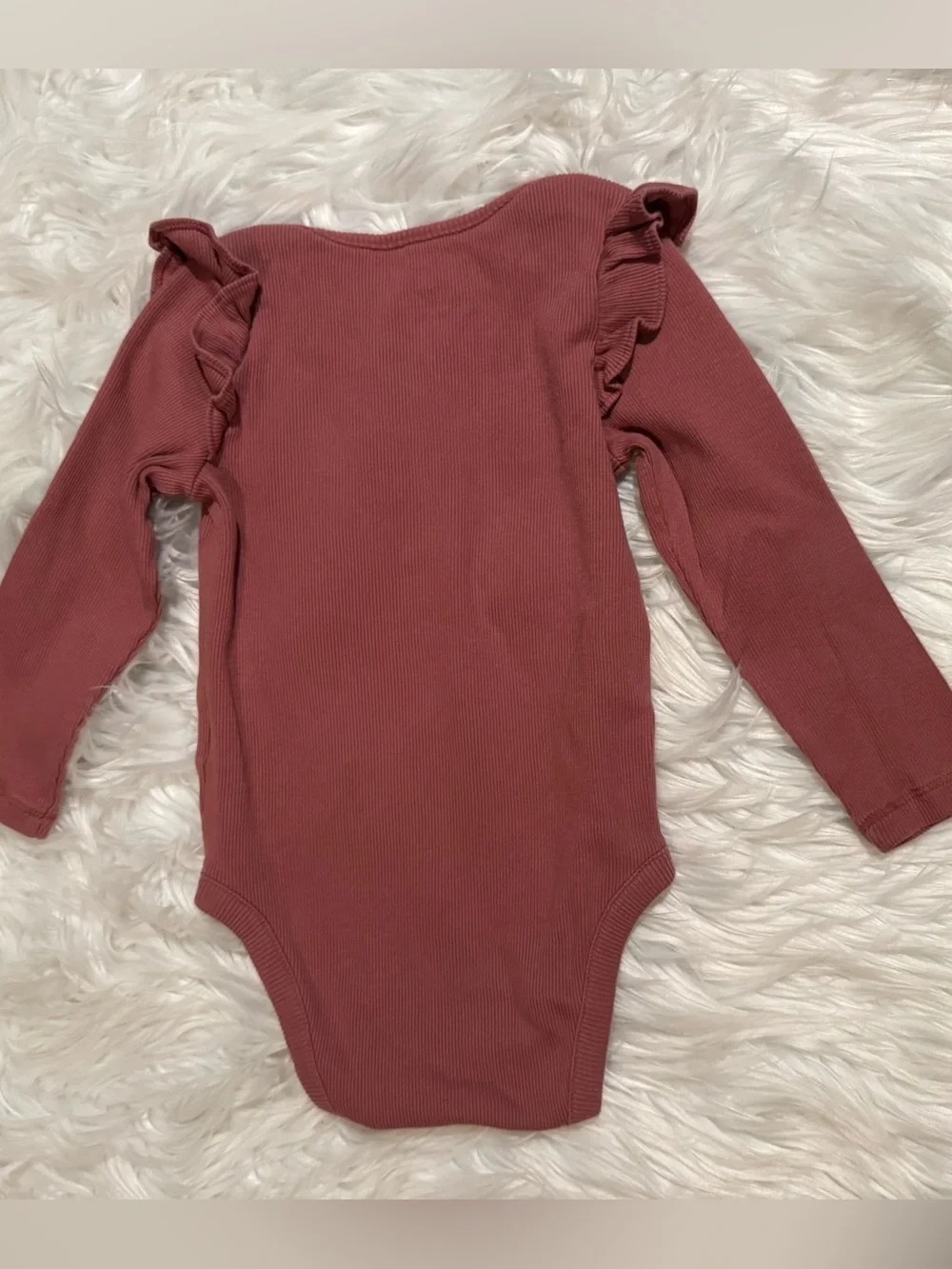 Baby Gap Baby Girls 18-24M Pink Ribbed Ruffle Teddy Bear Bodysuit